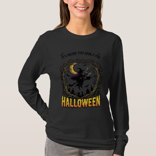 ハロウィン 魔女の釜 月 墓地 ねじれた木 Tシャツ (正面)