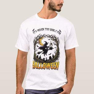 ハロウィン 魔女の釜 月 墓地 曲がりくねった木 Tシャツ