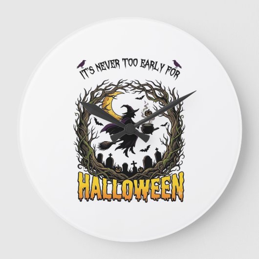 ハロウィン 魔女の釜 月 墓地 歪んだ木 ラージ壁時計 (正面)