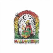 ハロウィン 魔女の鍋で魔力を醸造 ブラックキャット スプーキー シール (正面)