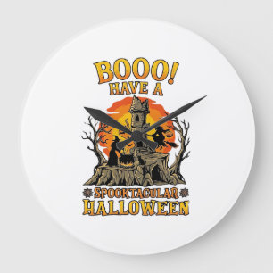 ハロウィン 魔女の鍋と城の不気味な装飾 ラージ壁時計
