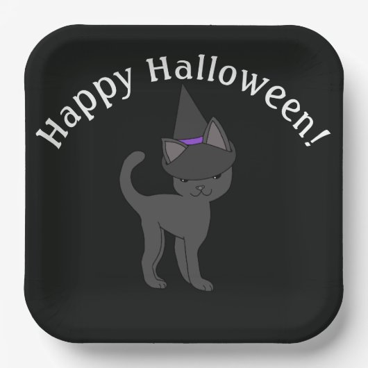 ハロウィン　魔女猫 ペーパープレート (正面)