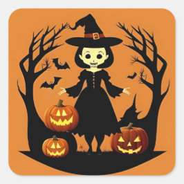 ハロウィン 魔女 かぼちゃ 怖いシーン スクエアシール