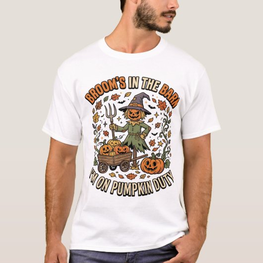 ハロウィン 魔女 かぼちゃ 畑 ユーモア Tシャツ (正面)