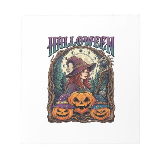 ハロウィン 魔女 カボチャ 月の満ち欠け_1 ノートパッド (正面)