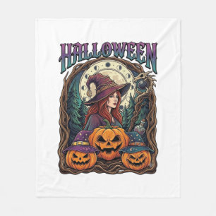 ハロウィン 魔女 カボチャ 月の満ち欠け_1 フリースブランケット