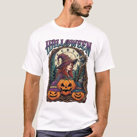 ハロウィン 魔女 カボチャ 月の満ち欠け_1 Tシャツ (正面)