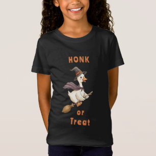 ハロウィン 魔女 ガチョウ Honk or Treat 少女 Tシャツ