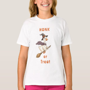 ハロウィン 魔女 ガチョウ Honk or Treat 少女 Tシャツ