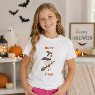 ハロウィン 魔女 ガチョウ Honk or Treat 少女 Tシャツ