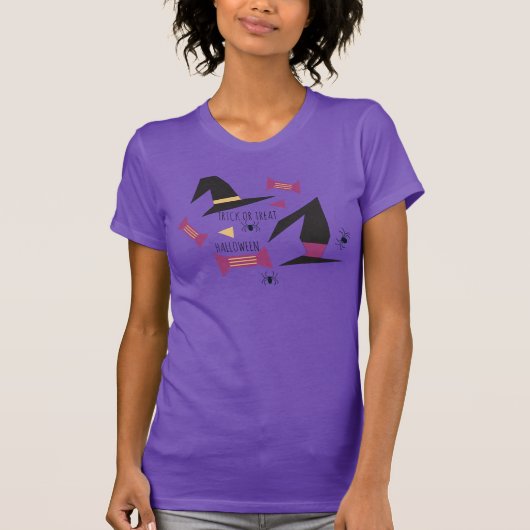 ハロウィン 魔女 キャンディ クモ 紫 Tシャツ (正面)