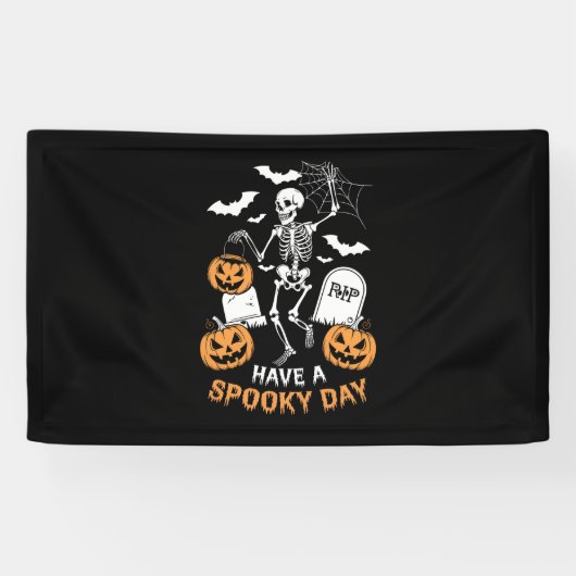 ハロウィン 魔女 ギフト スケルトン 怖い日を 横断幕 (横)