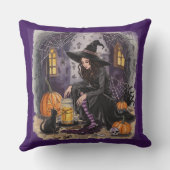 ハロウィン、魔女、彼女のポーション、そして真夜中 クッション (裏面)