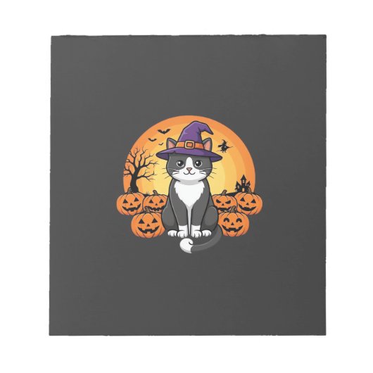 ハロウィン 魔女 猫 かぼちゃ 月 デザイン_1 ノートパッド (正面)