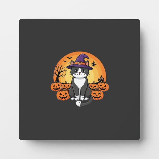 ハロウィン 魔女 猫 かぼちゃ 月 デザイン 1 フォトプラーク (正面)
