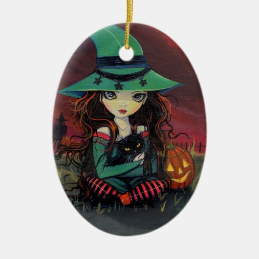 ハロウィン 魔女 猫 カボチャ オーナメント (正面)