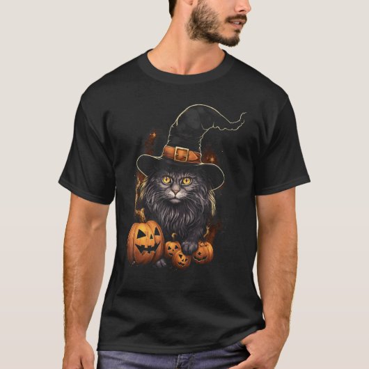 ハロウィン 魔女 猫 スプーキー 子猫 パンプキン Tシャツ (正面)