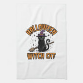ハロウィン 魔女 猫 ビンテージ 彫刻 デザイン 1 キッチンタオル (縦)