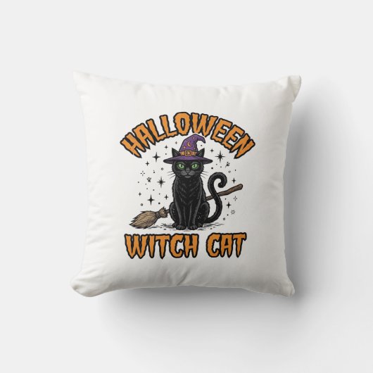 ハロウィン 魔女 猫 ビンテージ 彫刻 デザイン_1 クッション (正面)