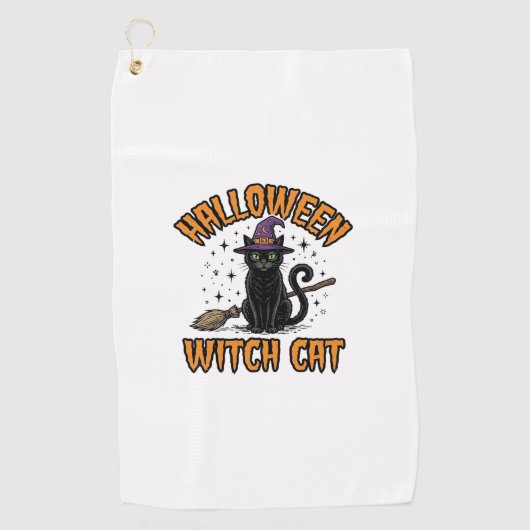 ハロウィン 魔女 猫 ビンテージ 彫刻 デザイン_1 ゴルフタオル (正面)