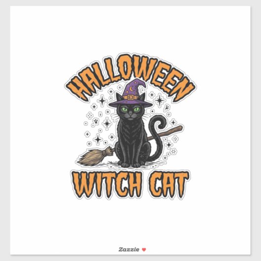 ハロウィン 魔女 猫 ビンテージ 彫刻 デザイン_1 シール (シート)