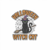ハロウィン 魔女 猫 ビンテージ 彫刻 デザイン_1 シール (正面)