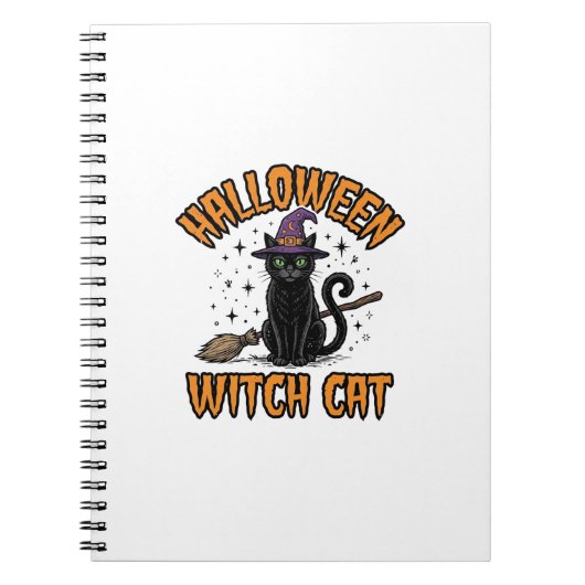 ハロウィン 魔女 猫 ビンテージ 彫刻 デザイン_1 ノートブック (正面)
