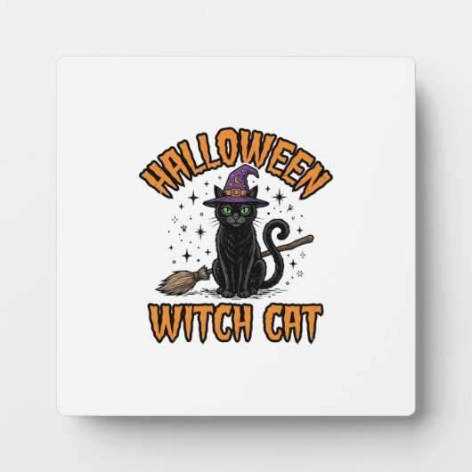ハロウィン 魔女 猫 ビンテージ 彫刻 デザイン_1 フォトプラーク (正面)