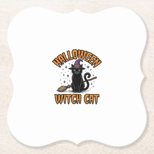 ハロウィン 魔女 猫 ビンテージ 彫刻 デザイン_1 ペーパーコースター (正面)