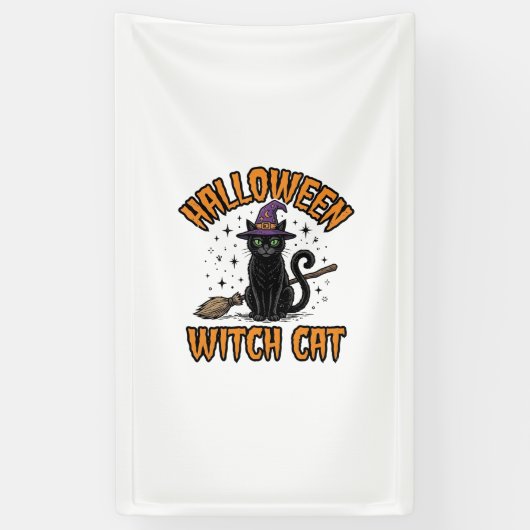 ハロウィン 魔女 猫 ビンテージ 彫刻 デザイン_1 横断幕 (縦)