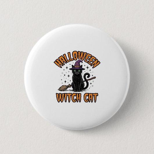ハロウィン 魔女 猫 ビンテージ 彫刻 デザイン_1 缶バッジ (正面)