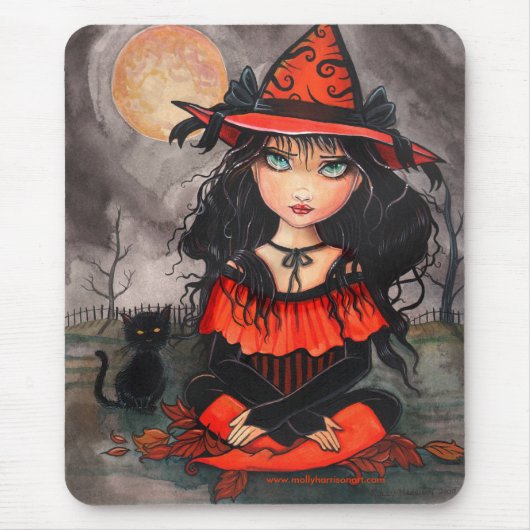 ハロウィン 魔女 猫 マウスパッド (正面)