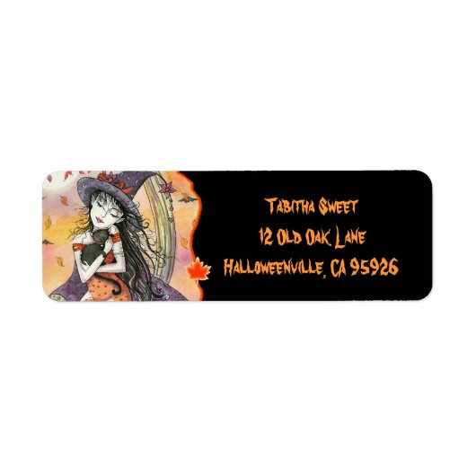 ハロウィン 魔女 猫 返信先ラベル ラベル (正面)