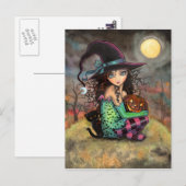 ハロウィン 魔女 黒猫とジャック・オ・ランタン ポストカード (正面/裏面)
