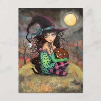 ハロウィン 魔女 黒猫とジャック・オ・ランタン ポストカード
