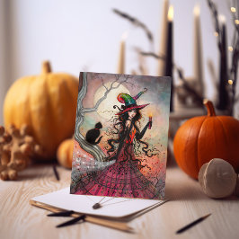 ハロウィン 魔女 黒猫 アート October Flame カード