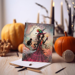ハロウィン 魔女 黒猫 アート October Flame カード