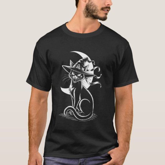ハロウィン 魔女 黒猫 Tシャツ (正面)