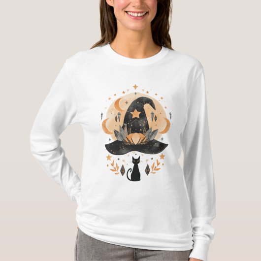 ハロウィン 魔女 黒猫 Tシャツ (正面)