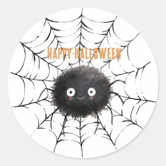 ハロウィン 黒クモの巣上の黒蜘蛛 ラウンドシール (正面)