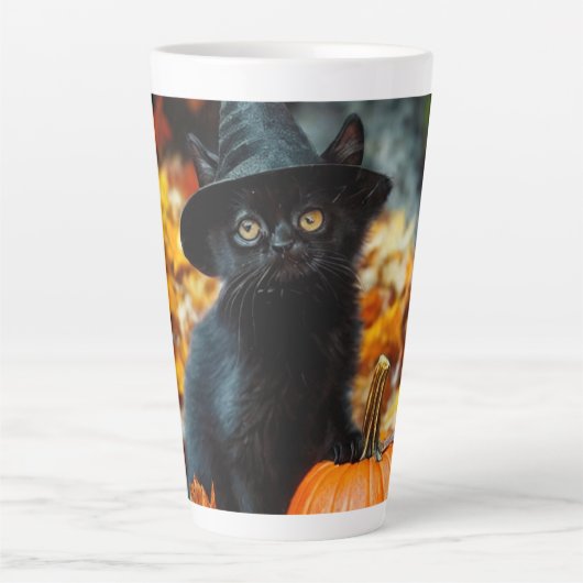 ハロウィン 黒猫とかぼちゃ カフェラテマグ (正面)