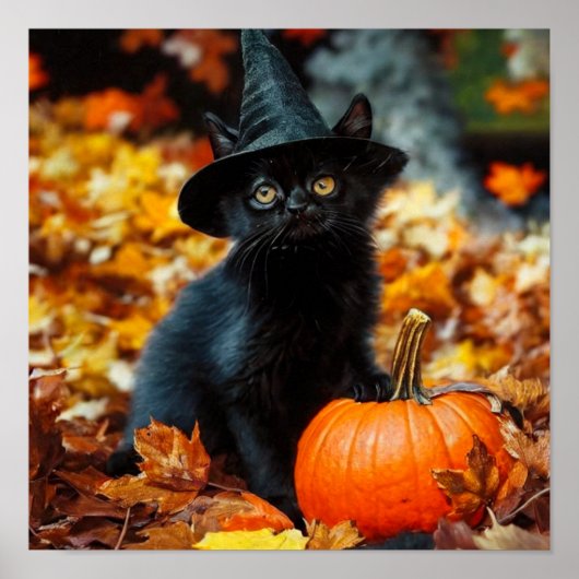 ハロウィン 黒猫とかぼちゃ ポスター (正面)