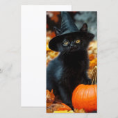 ハロウィン 黒猫とカボチャのカード (正面/裏面)