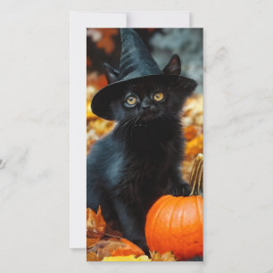 ハロウィン 黒猫とカボチャのカード
