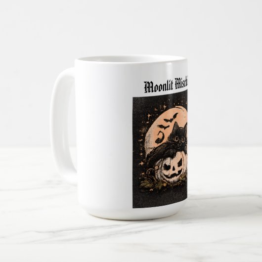 ハロウィン 黒猫とカボチャの月夜  コーヒーマグカップ (正面左)