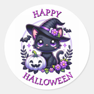 ハロウィン 黒猫とカボチャ ラウンドシール