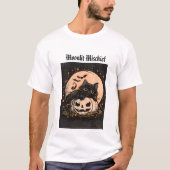ハロウィン 黒猫とカボチャ 月夜 グラフィック Tシャツ (正面)