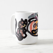 ハロウィン 黒猫とワタリガラス コーヒーマグカップ (正面左)