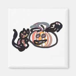 ハロウィン 黒猫とワタリガラス マグネット