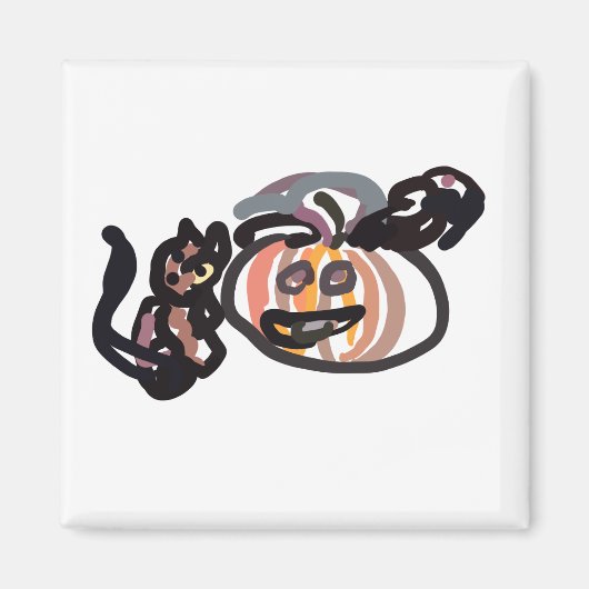 ハロウィン 黒猫とワタリガラス マグネット (正面)